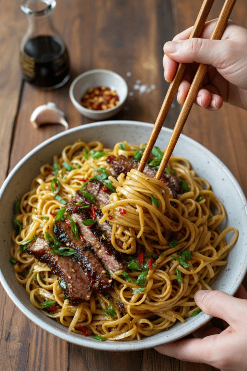 Garlic Butter Steak Lightning Noodles: A Flavorful Delight