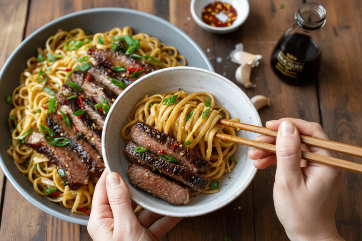 Garlic Butter Steak Lightning Noodles Recipe