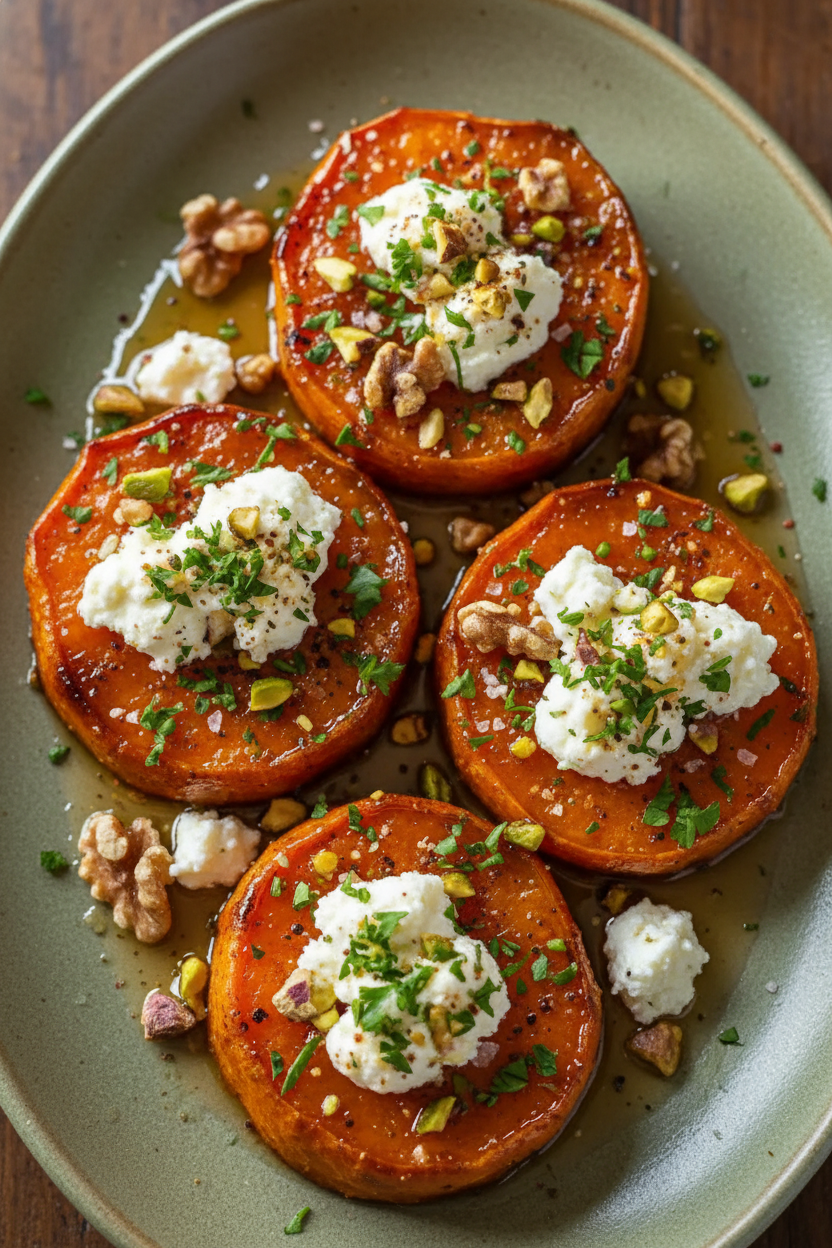 Roasted Sweet Potato Rounds with Honey Feta