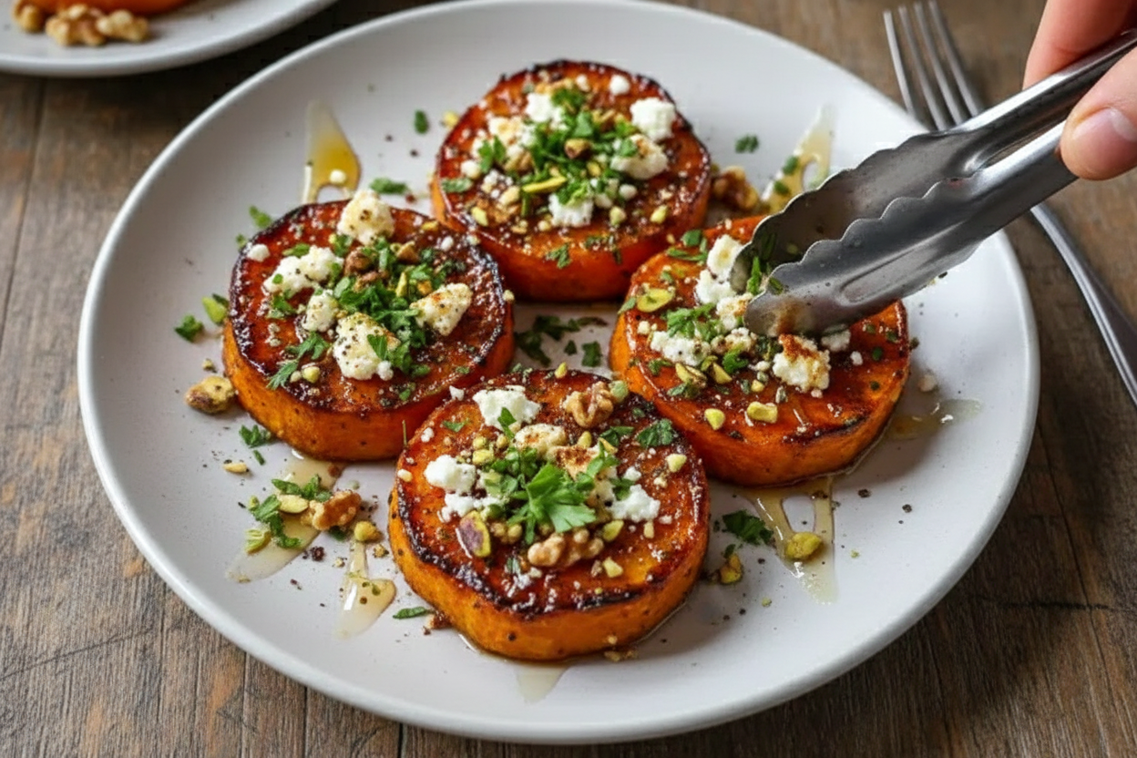 Honey Feta Roasted Sweet Potato Rounds