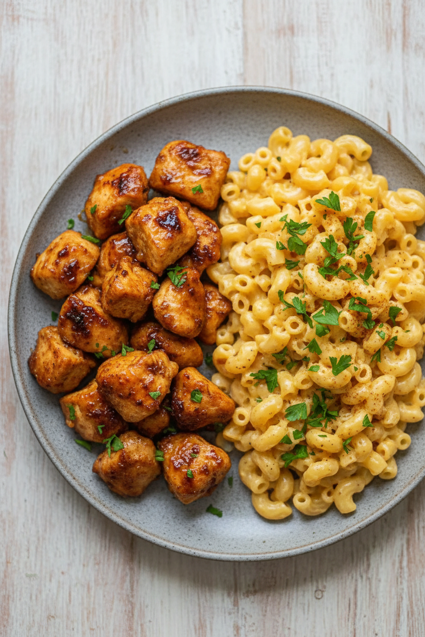 High Protein Honey Garlic Butter Chicken with Mac