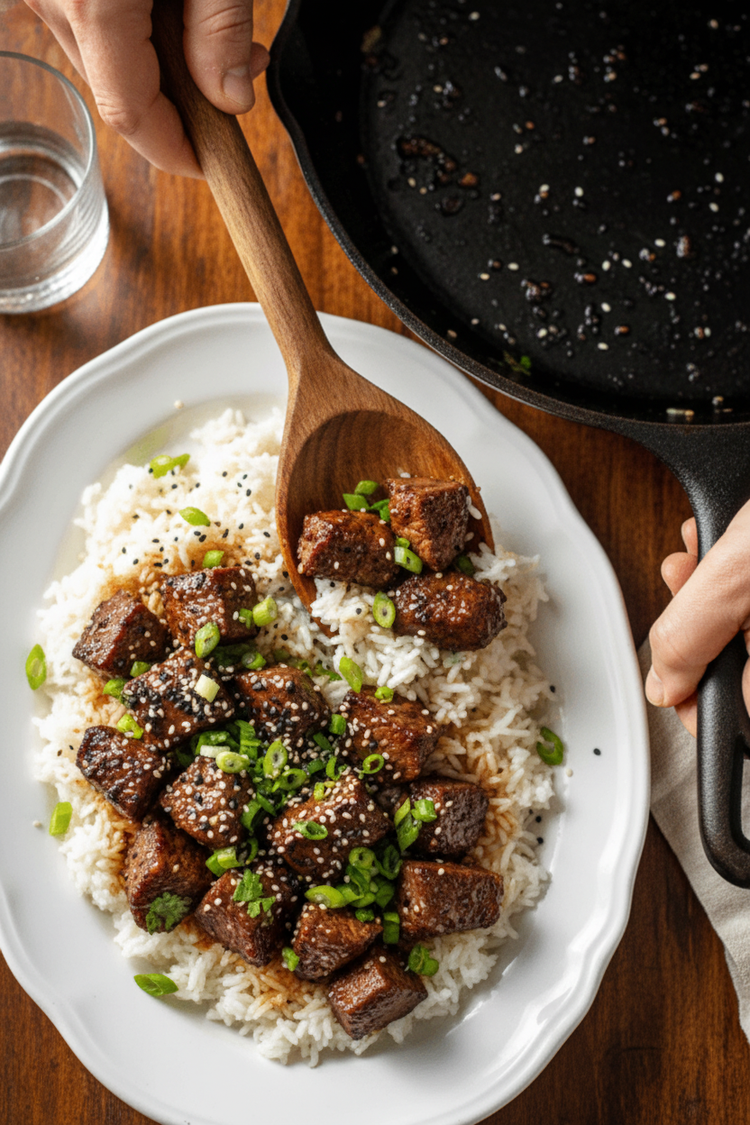 Honey Garlic Butter Steak and Rice Skillet Recipe