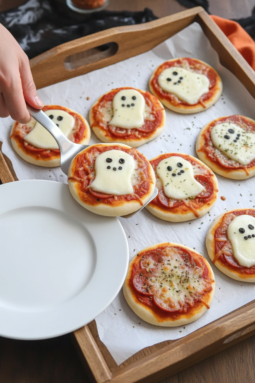 Adorable Mini Ghost Pizzas