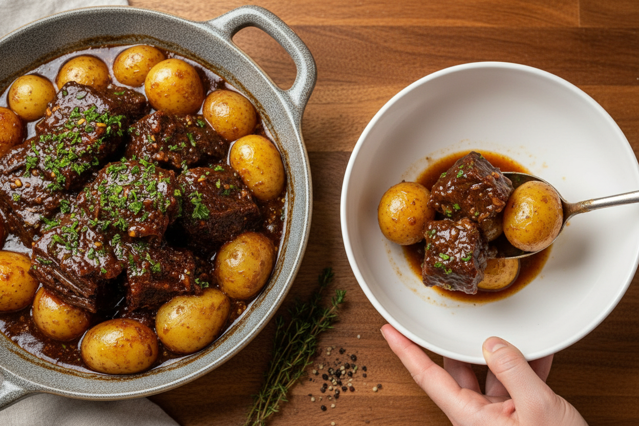 Slow Cooker Garlic Butter Beef and Potatoes