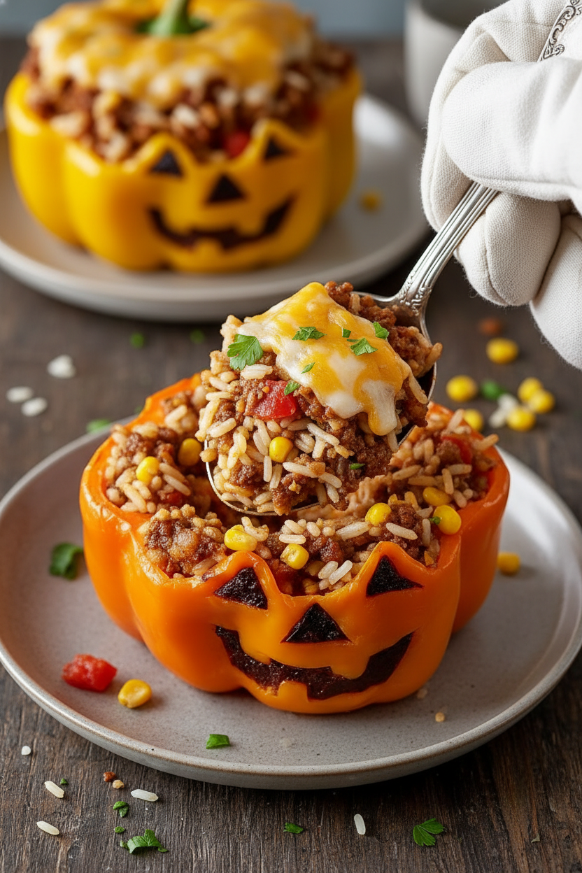 Jack-o'-Lantern Stuffed Bell Peppers
