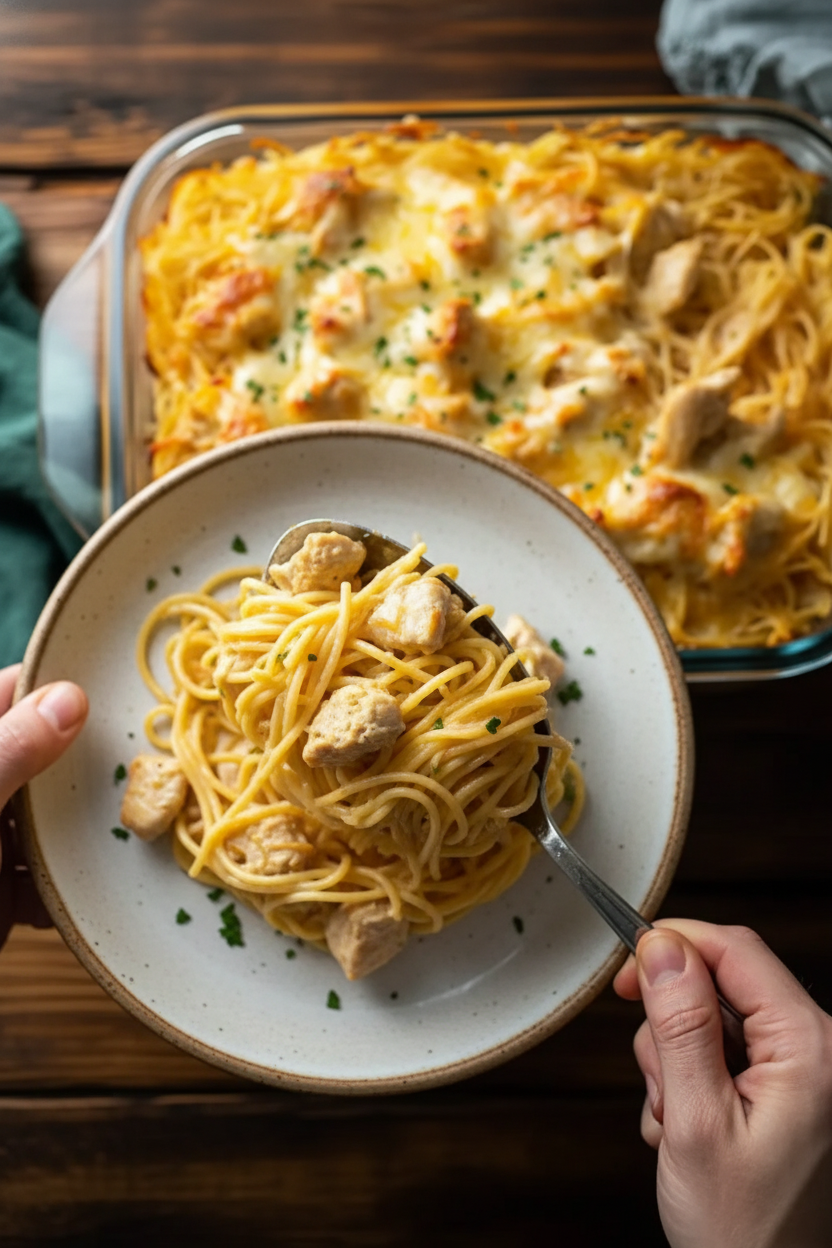 Indulgent Cheesy Chicken Spaghetti Casserole for Comfort Food Lovers